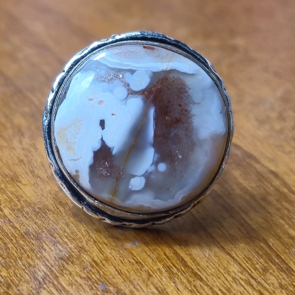 925 Sterling Silver With A Beautiful Agate Handmade Vintage Ring Size 6.5 (#4)